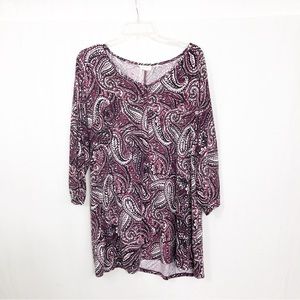 Sigrid Olsen Paisley Tunic Top, Size 1X, Purple White